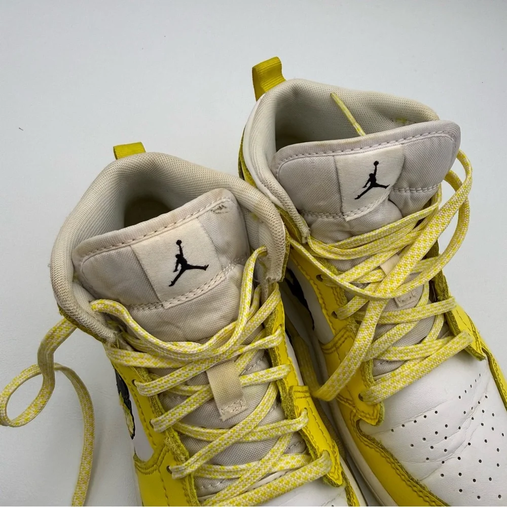 Nike Air Jordan 1 Mid GS “Dynamic Yellow Floral” Rose Patch Sneakers Size 1Y